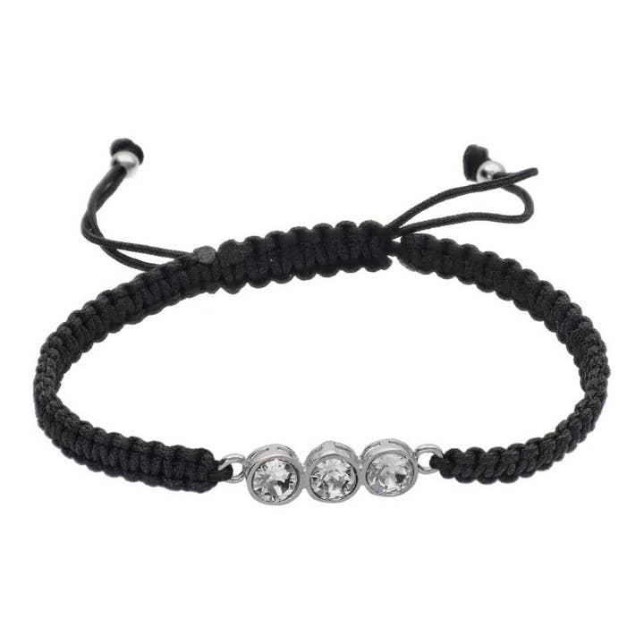 Sterling sølv sort silke tråd armbånd med 3 diamanter for engroshandel hos Las Joyas de Amanda