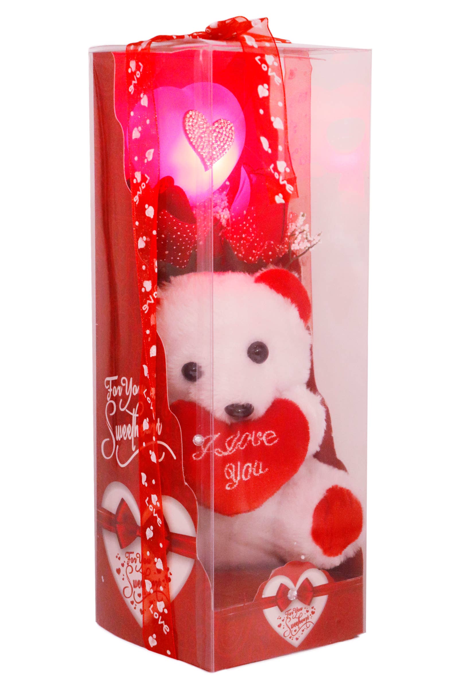 Cap Zone - Wholesale Decorative tabletop object - I Love You Light-Up Pink Heart Teddy Bear Gift Box - 12 Inch5