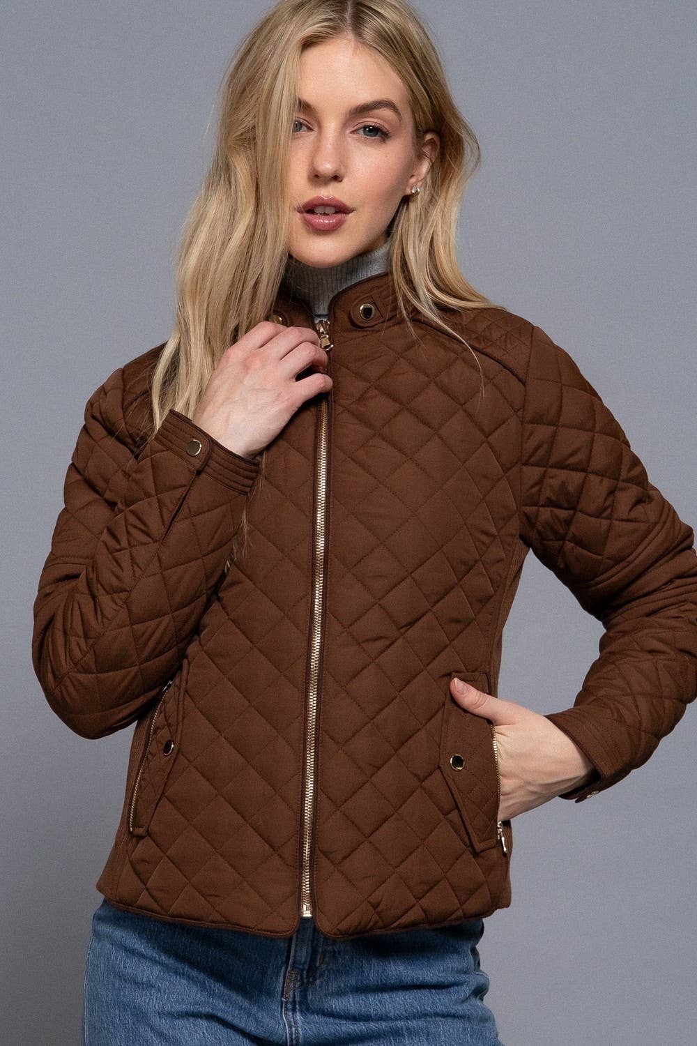 Vanilla Monkey - Wholesale Jacket - Women's - Suede Piping Detail Side Rib Quilted Padding Jacket3
