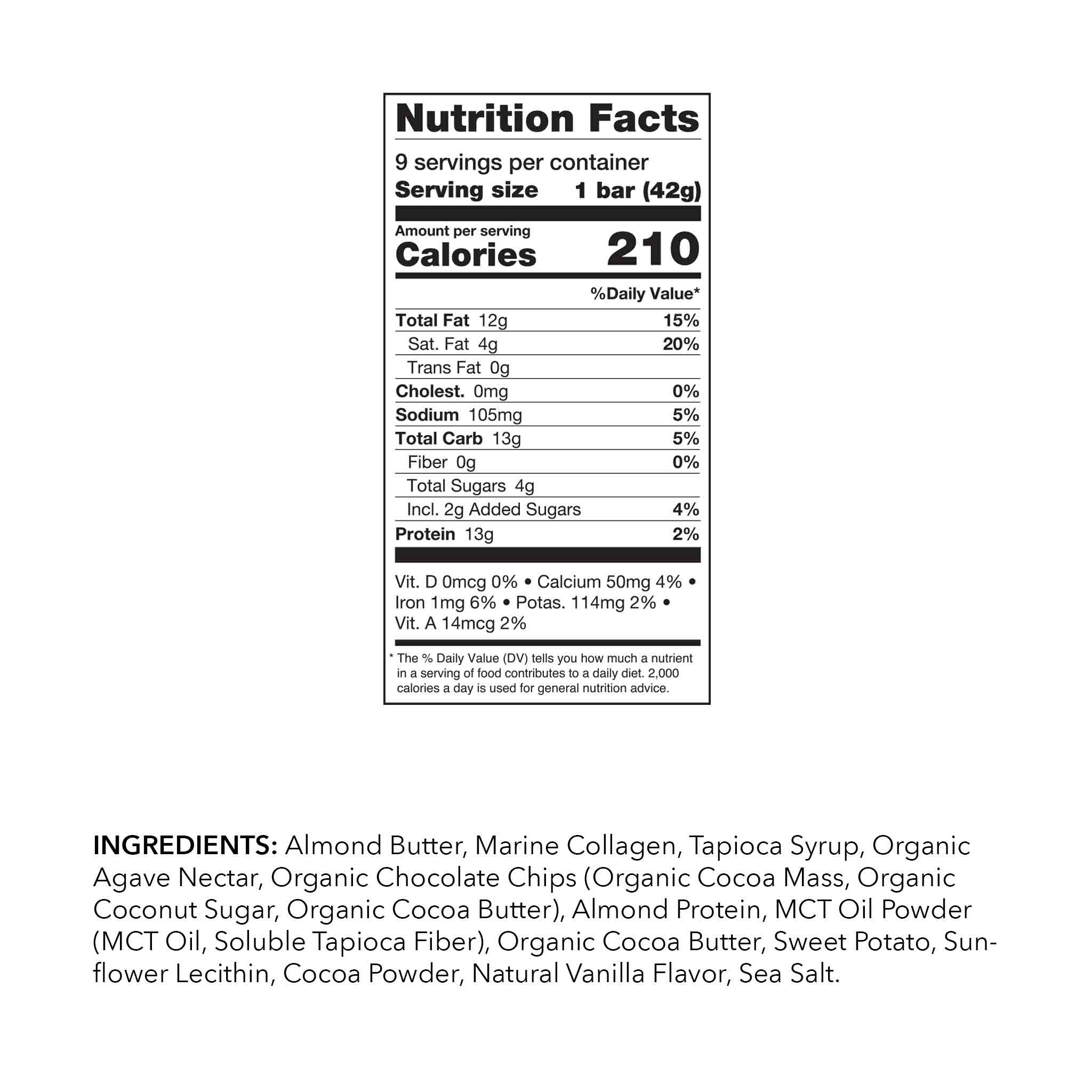 Kalumi BEAUTYfood - Wholesale Snack Bar - Almond Butter Chocolate Chip Collagen Protein Bar (9 Bars)1