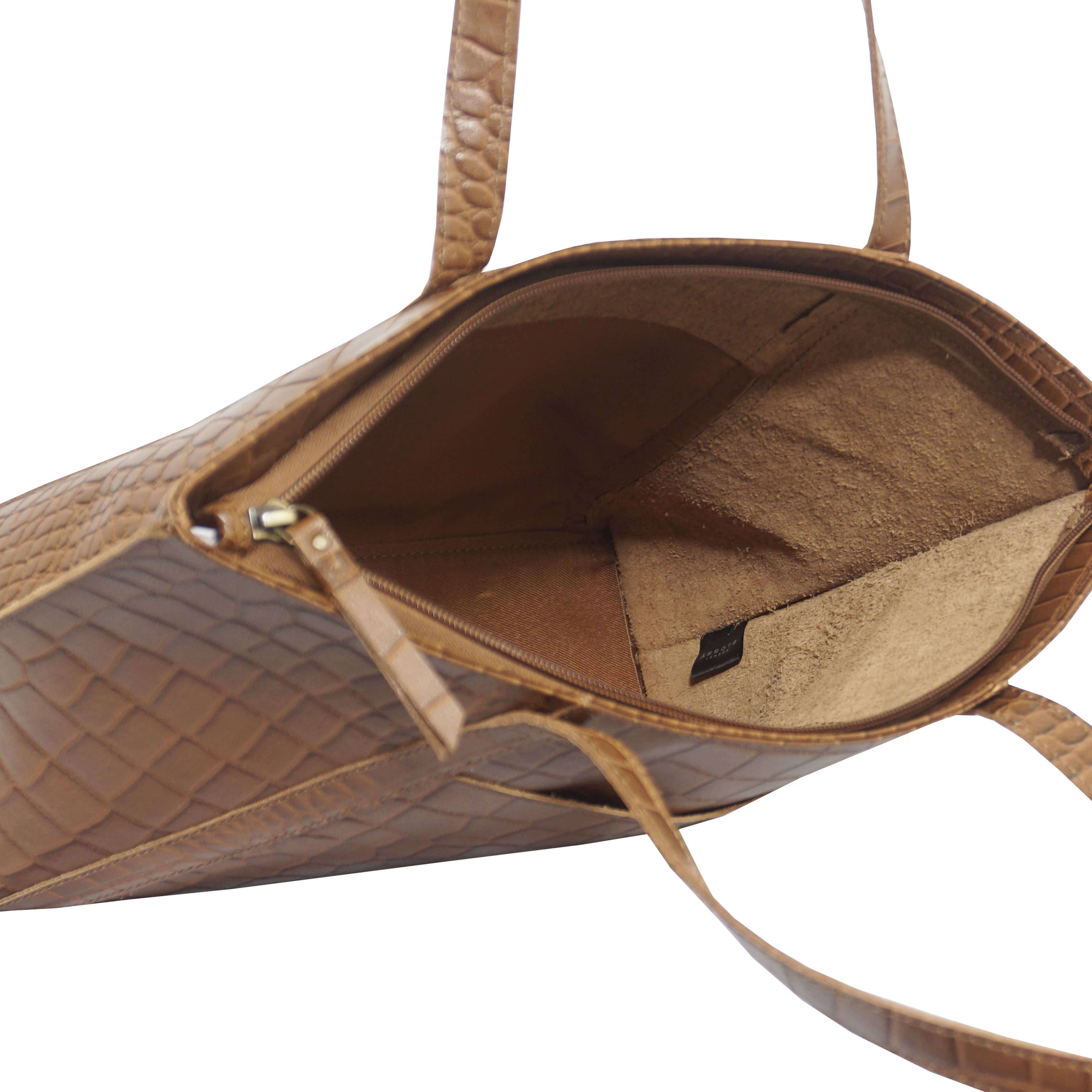 Assots London - Wholesale Tote Bag - Women's - 'AGNES' Tan Vintage Croc Real Leather Designer Tote Bag8