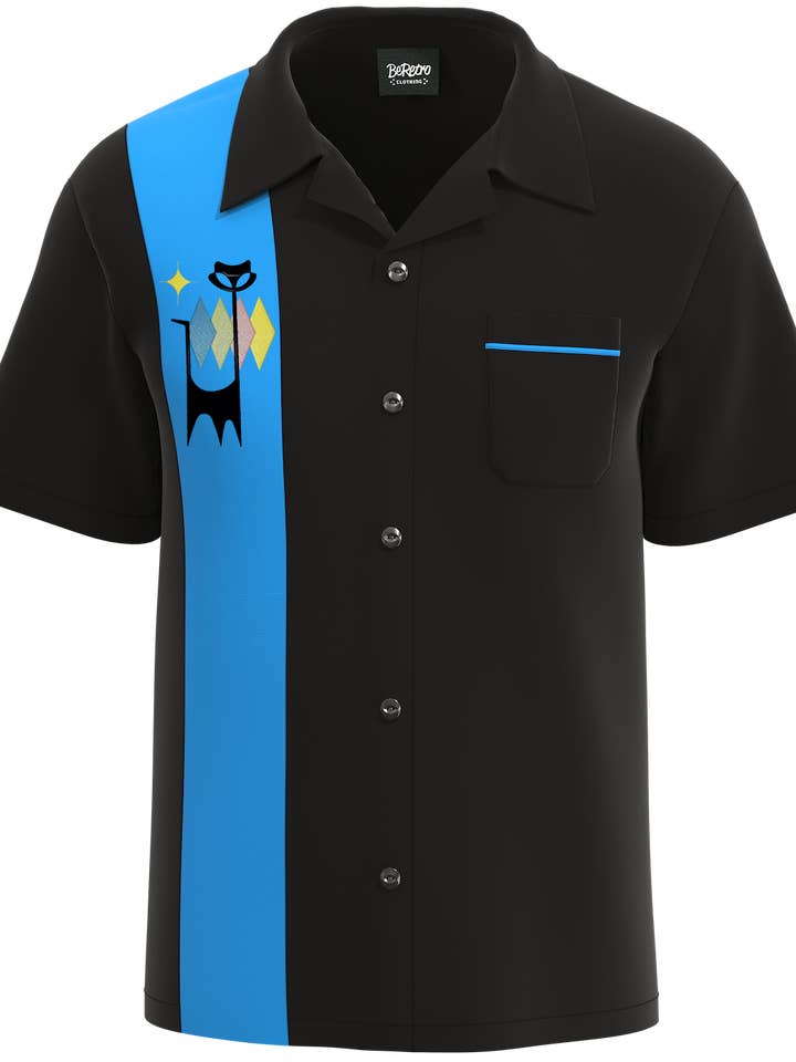 Atomic Cat ~ Bowling Shirt for wholesale by BeRetro Clothing