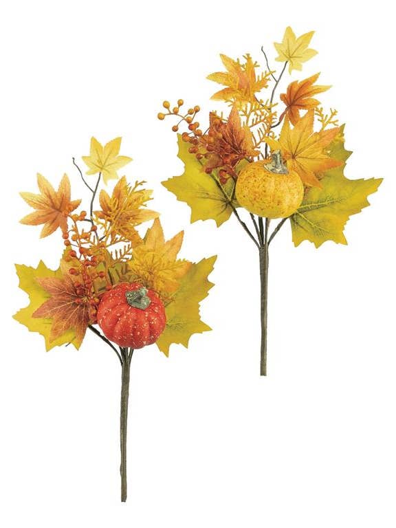 Maple Leaf & Pumpkin Pick X2, 15", 2 Asst. Harvest for wholesale by Select Artificials, Inc.