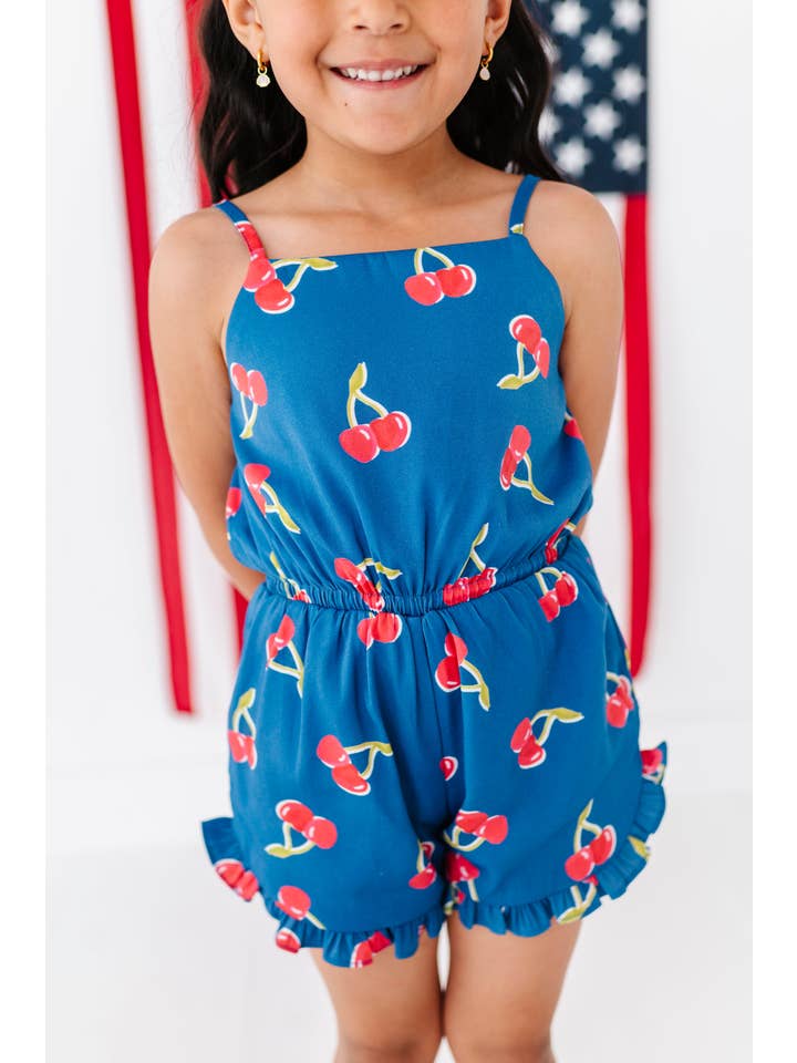 Made By Molly - Wholesale Romper - Kids - Very Cherry (NAVY) | Ruffle Romper