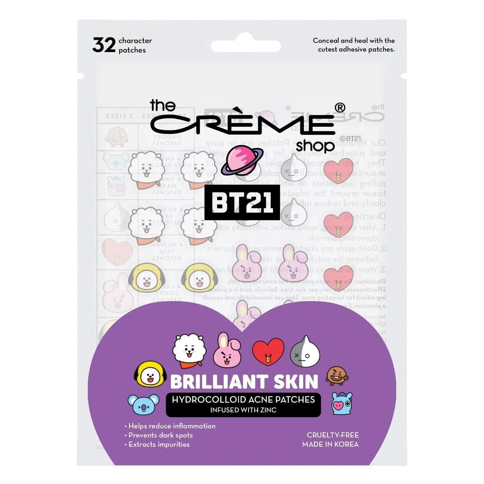 KJ Beauty and Health - Wholesale Acne/Hydrocolloid Patch - The Crème Shop | BT21: Brilliant Skin -  Acne Patch2