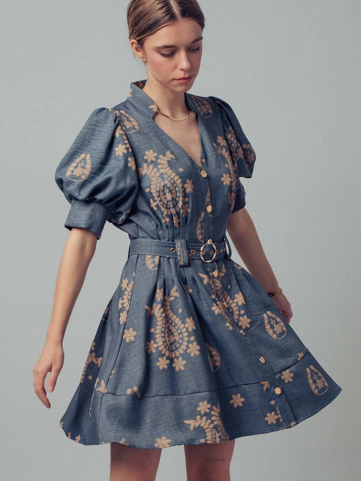 Puff Sleeve Belted Printed Chambray Shirtdress and other Purchase Wholesale chambray dress. Free Returns & Net 60 Terms on Faire trending on Faire.