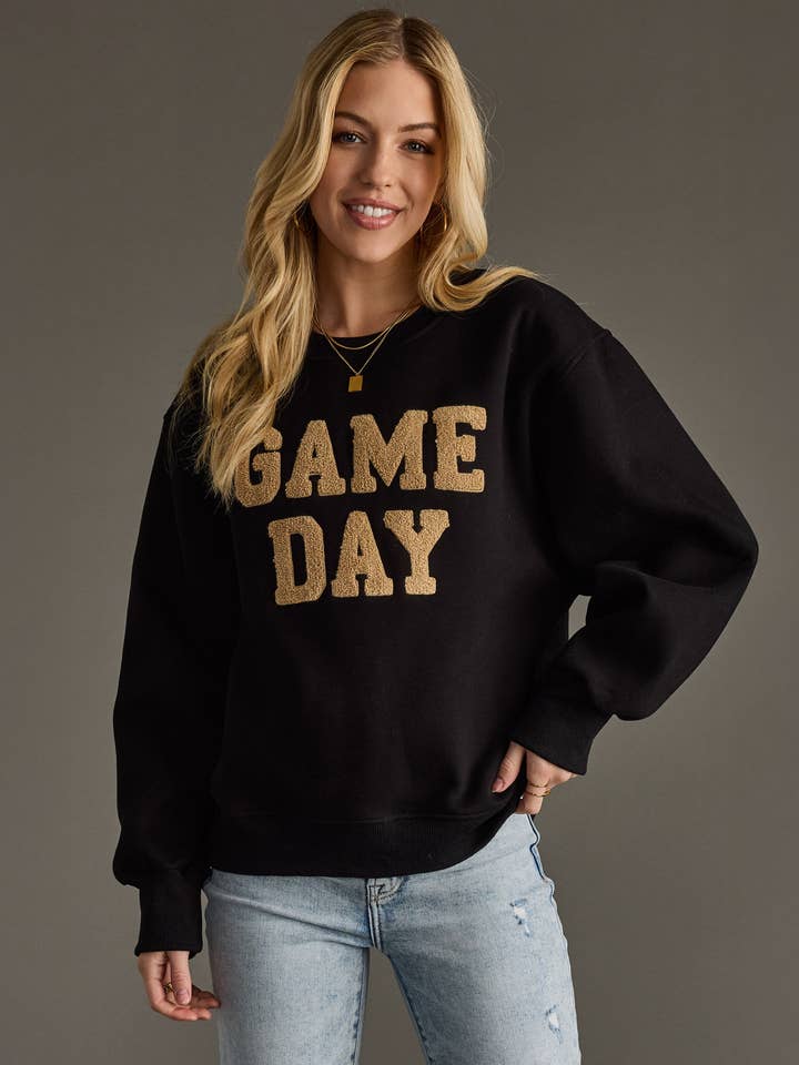Panache Apparel Co. - Wholesale Graphic Sweatshirt - Women's - Black Game Day Sweatshirt