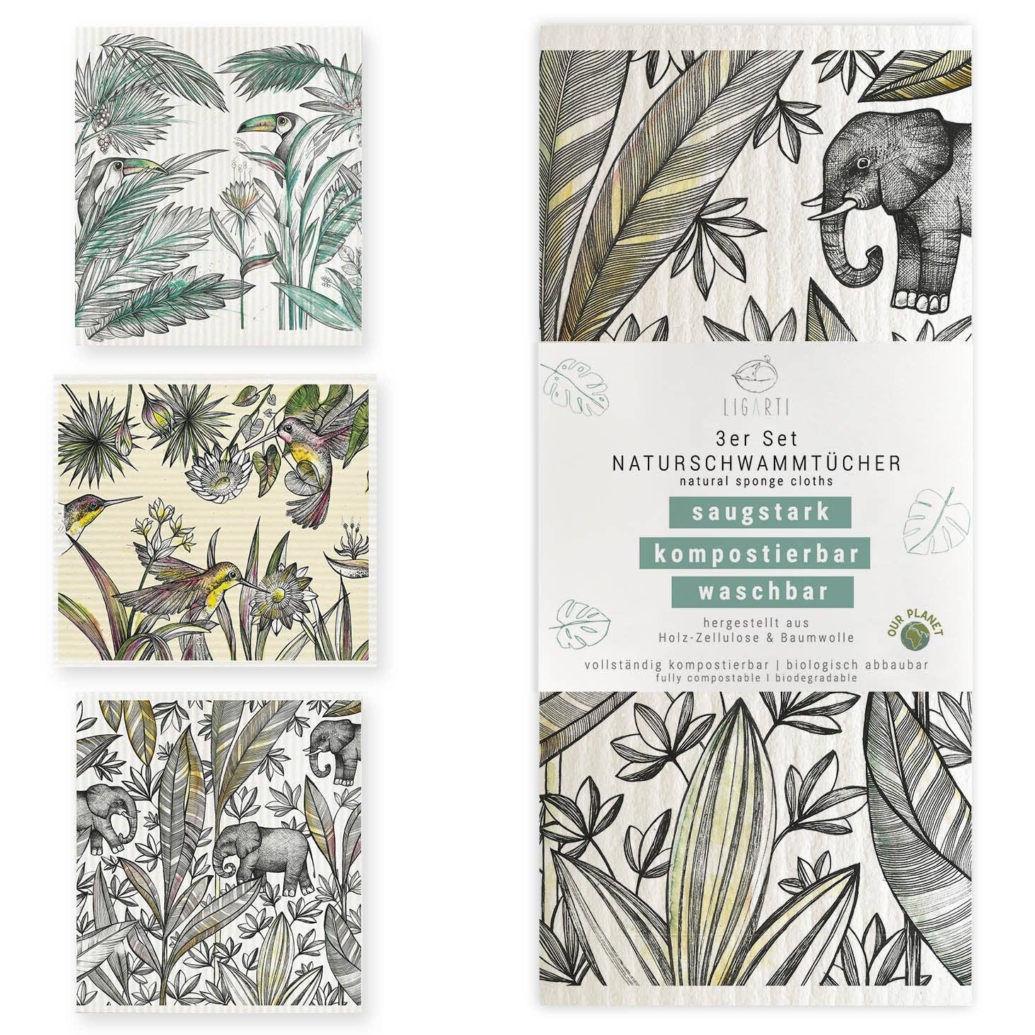 LIGARTI - Wholesale Cleaning Sponge - Sponge cloth set of 3 - jungle0
