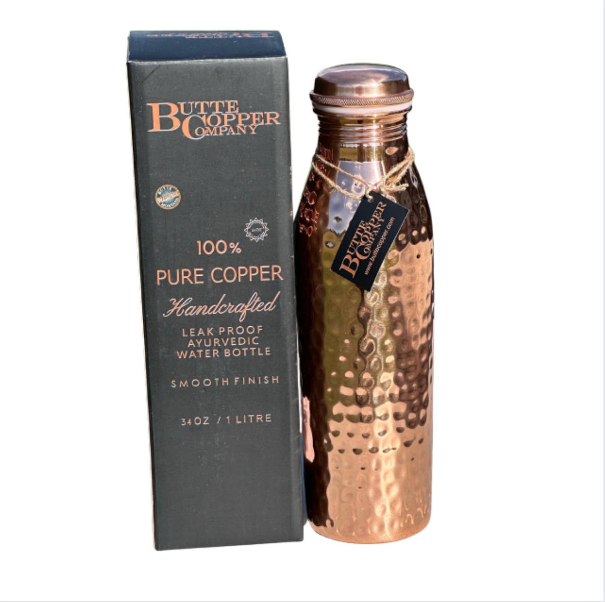 Butte Copper Company - Wholesale Water Bottle - Shiny Hammered Copper Water Bottle 34oz.1