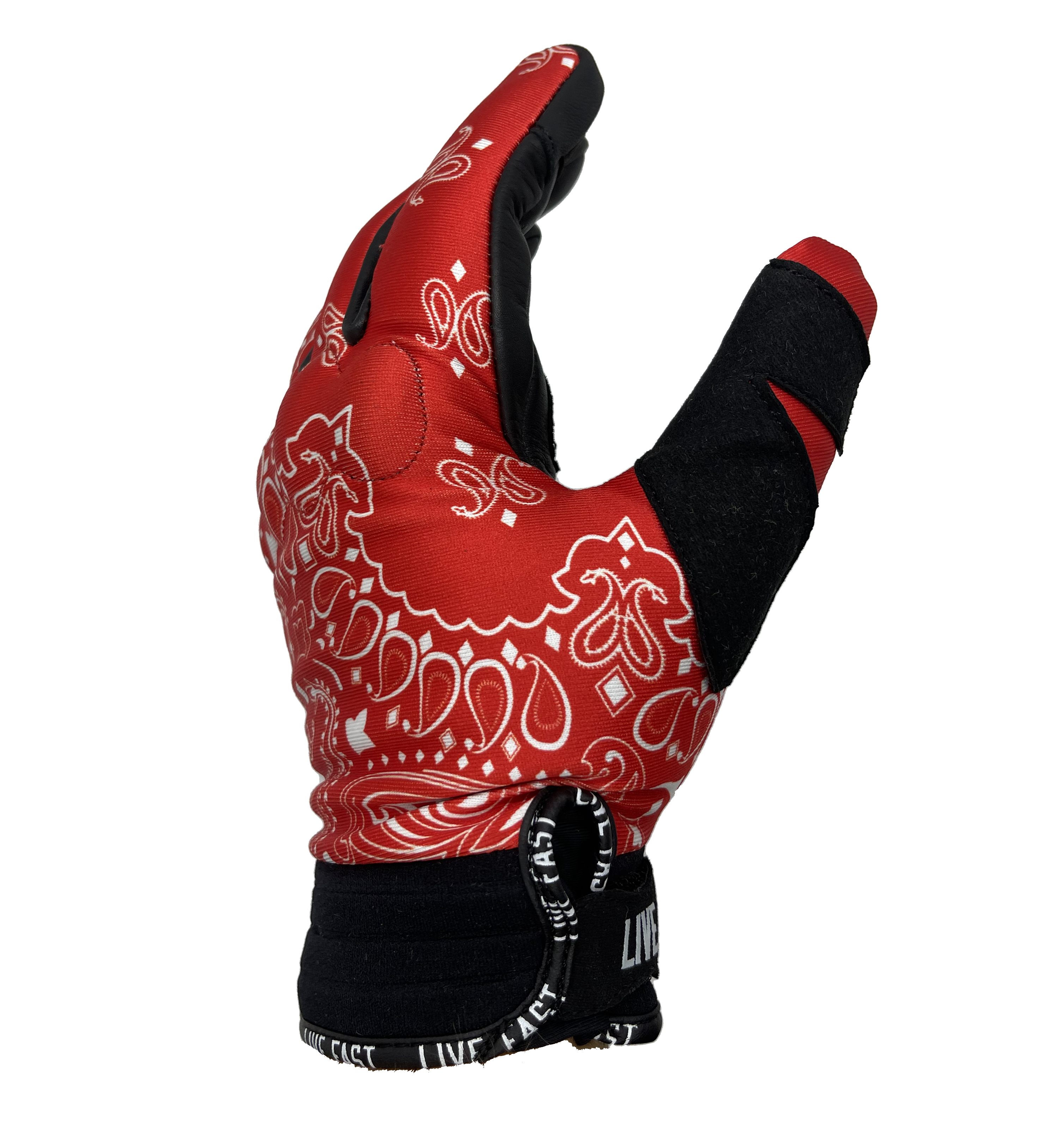 Live Fast Gear - Wholesale Gloves - Men's - Red Paisley Motorcycle Gloves1
