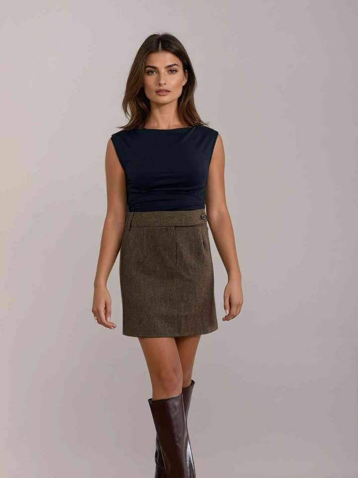 Timeless London - Wholesale Skirt – Women’s - Mika Mini (Chocolate) Woollen Skirt0
