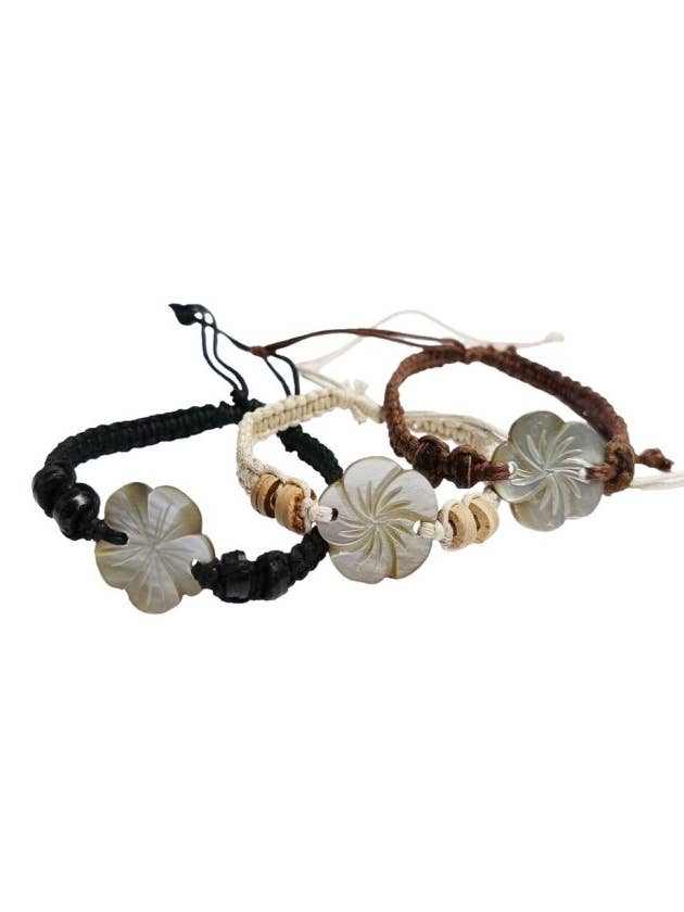 Mother Of Pearl Flower Shell Pendant Adjustable Bracelet for wholesale by DK Hawaii