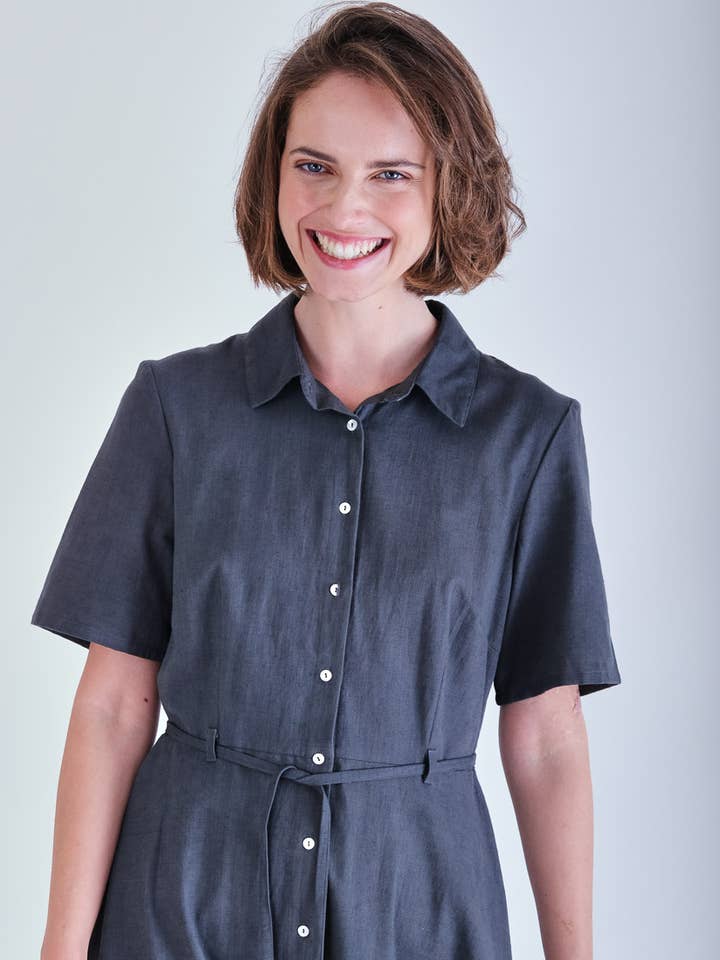 Marlow Shirt Dress - Â Washed Grey Linen Cotton for wholesale by BIBICO