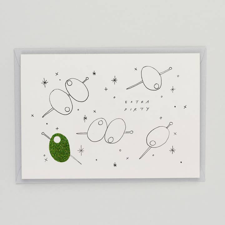 Katie Housley – wholesale Everyday greeting card – Extra Dirty - Hand Finished Martini Card