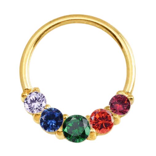 Pride Prong Set 5 Gem Seamless Ring – 14K Gold Five-Stone Arc Design for wholesale by Piercing-zone