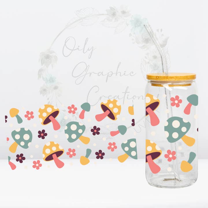 Mushrooms & Flowers-16oz UV DTF Wrap for wholesale by Oily Graphic Creations