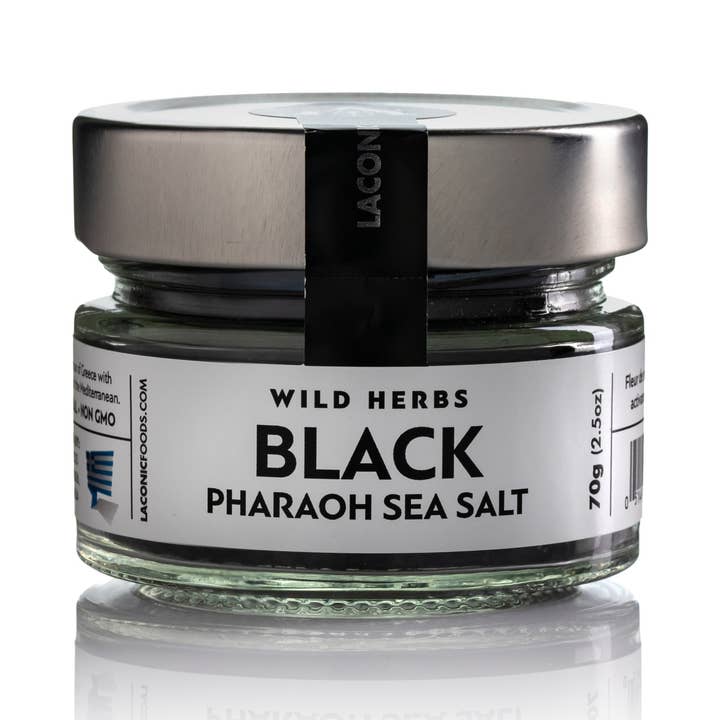 Black Pharaoh Sea Salt | Cyprus Fleur de Sel with Activated Charcoal | Gourmet Finishing Salt 70g for wholesale by Laconic Foods