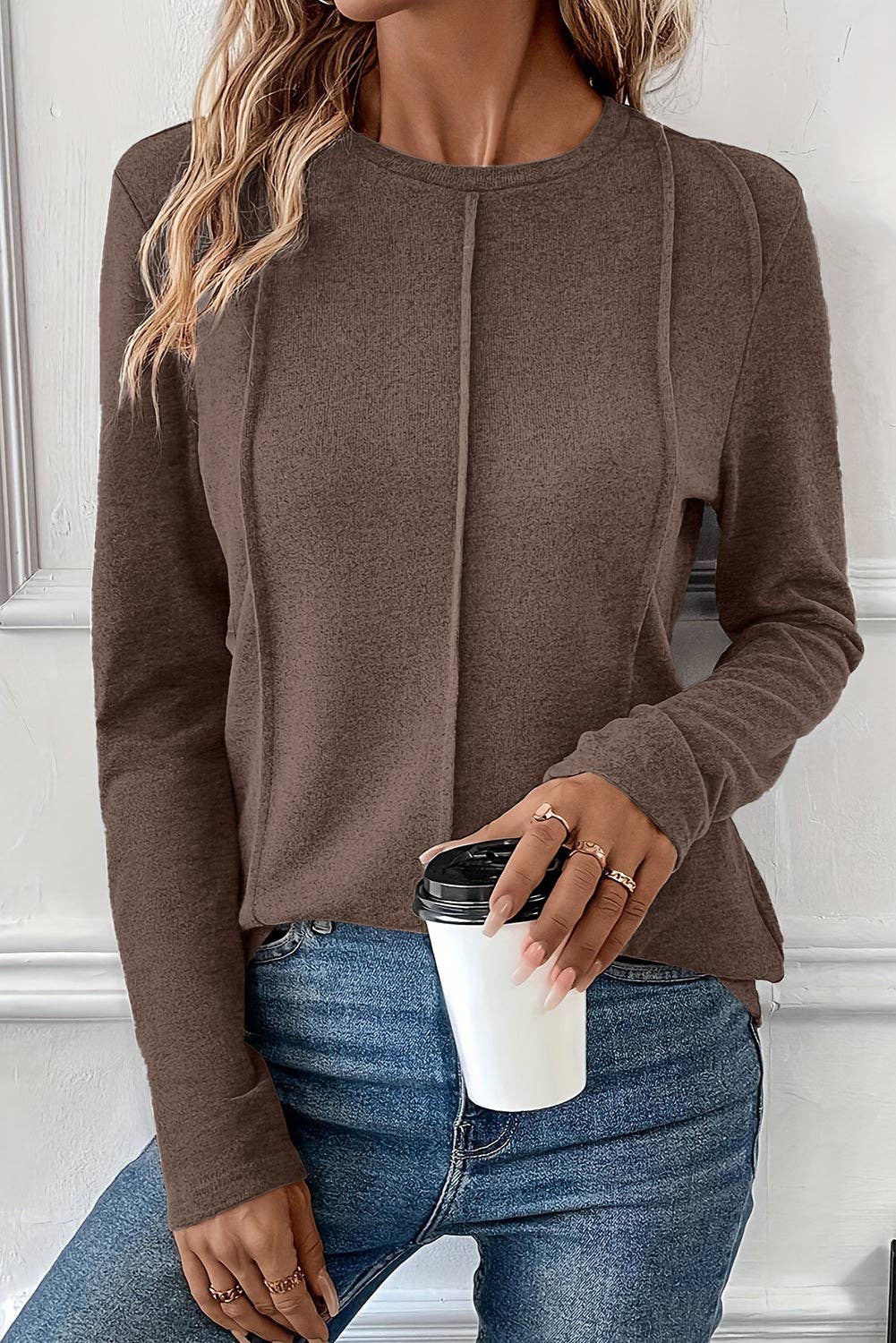FASHION BLVD - Wholesale Knit Top - Women's - FB Solid Reverse Seam Crew Neck Long Sleeve Top24
