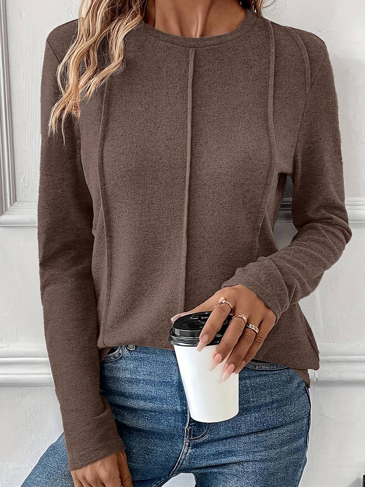 FASHION BLVD - Wholesale Knit Top - Women's - FB Solid Reverse Seam Crew Neck Long Sleeve Top24