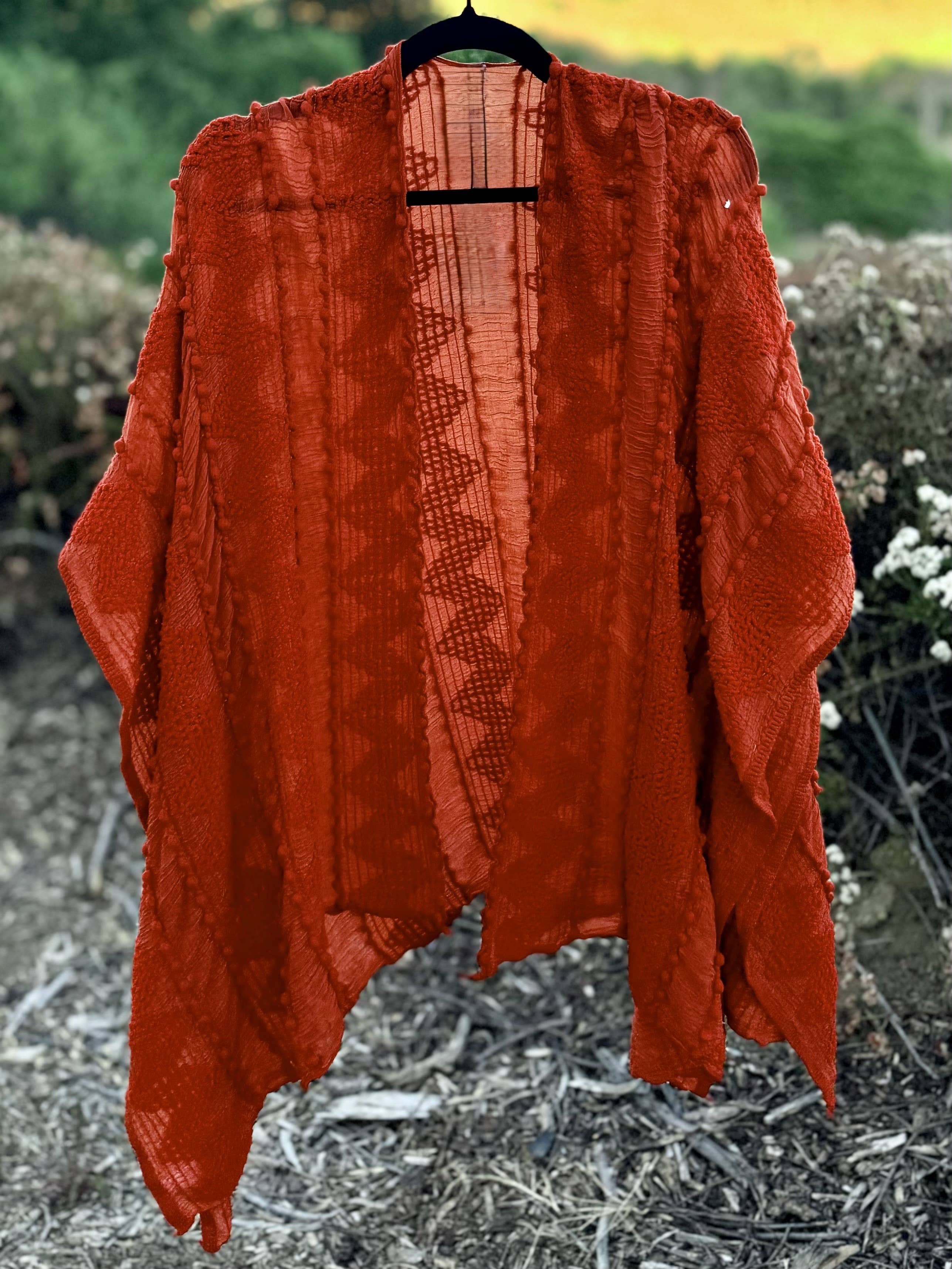 Justin & Taylor - Wholesale Kimono - Women's - Puffer-Up | Soft Textured Cover-Up Kimono With Pom Detail86