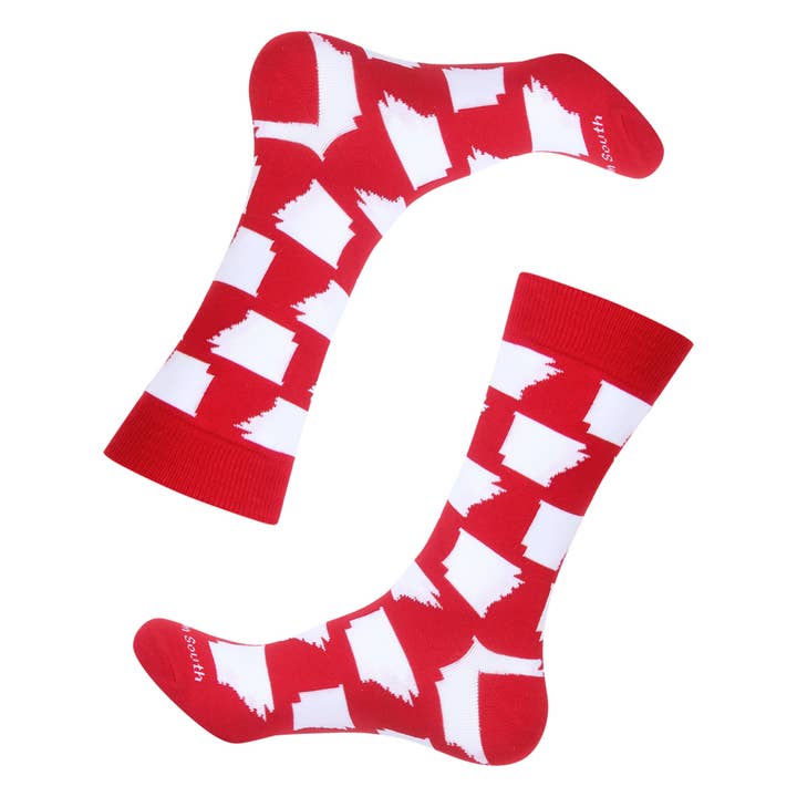 Barrel Down South - Wholesale Socks - Men's - Red/White Arkansas Shape Socks2