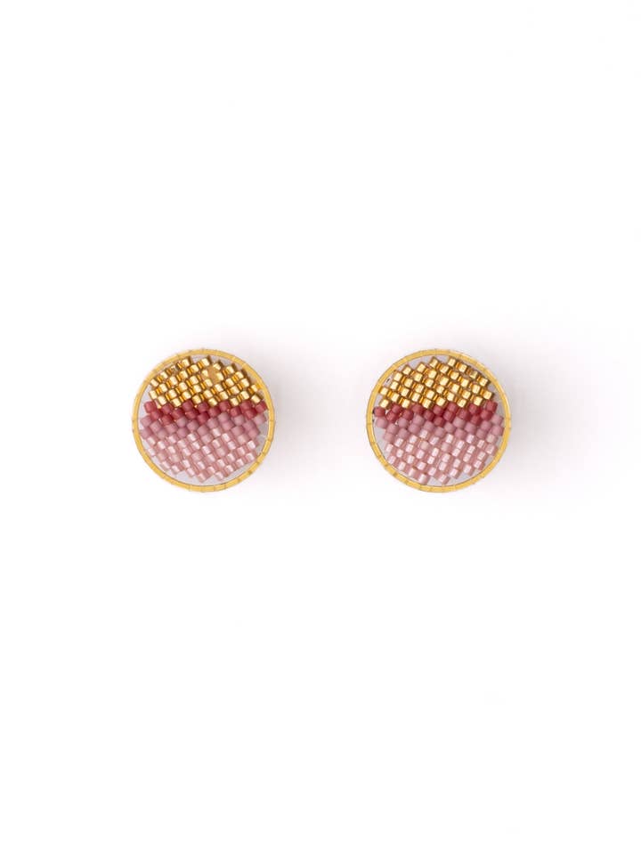 Beaded Handwoven Sweet Tart Stud Earrings (Pink) for wholesale by Mayana Designs Co