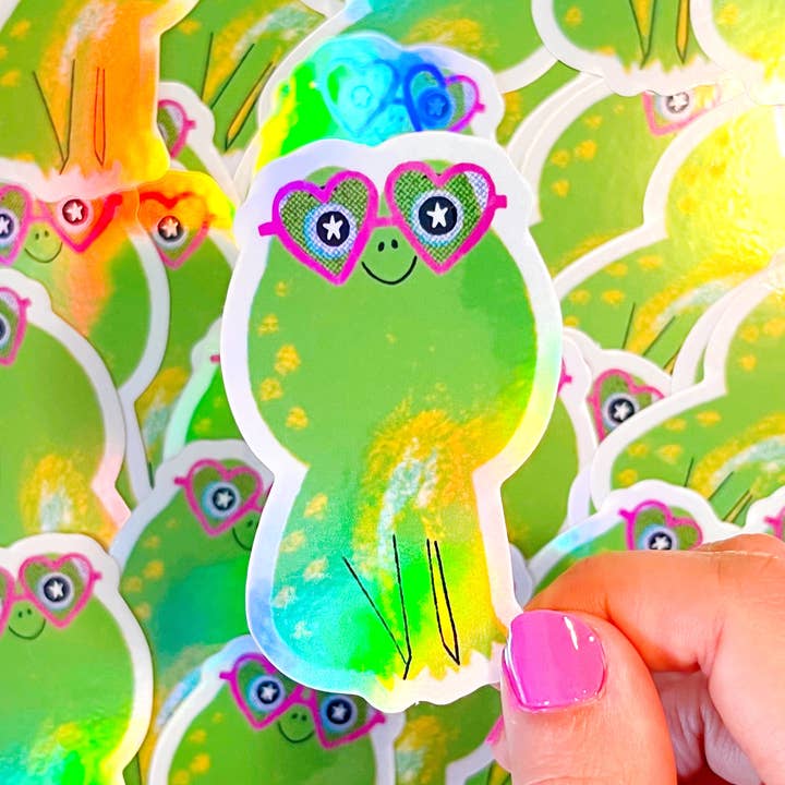Autocollant holographique Froggy pour la vente par Katie Turner Illustration