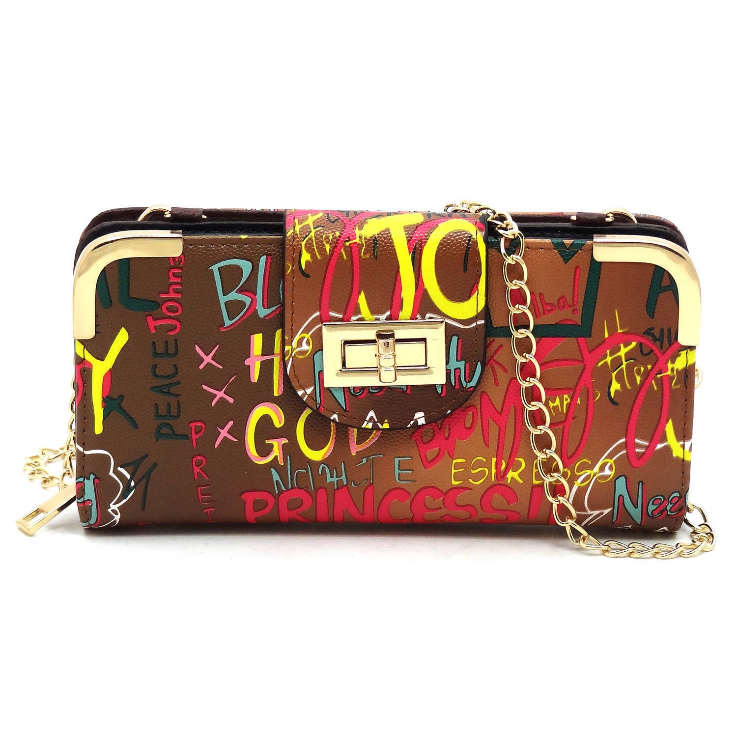 M&M HANDBAGS, LLC. - Wholesale Crossbody Bag - Women's - GP041 Multi Graffiti Turn Lock Crossbody Wallet1