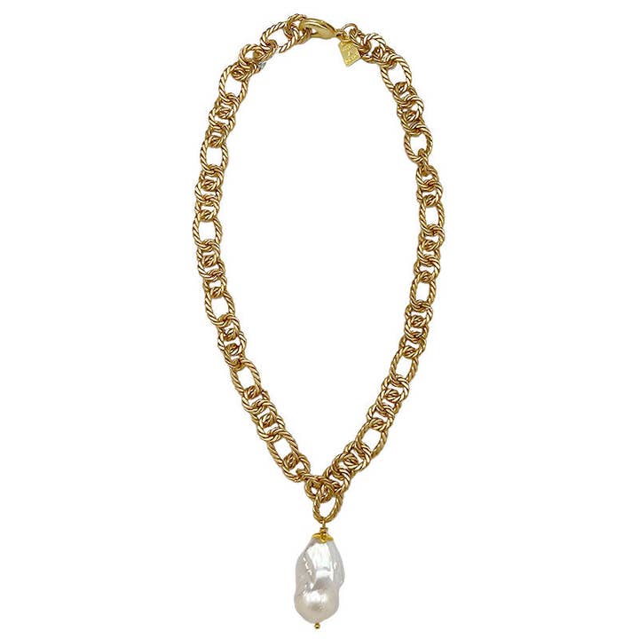 159-01-G | SINGOLA PERLA A GOCCIA SU CATENA KARL per la vendita all'ingrosso da parte di Girl With A Pearl