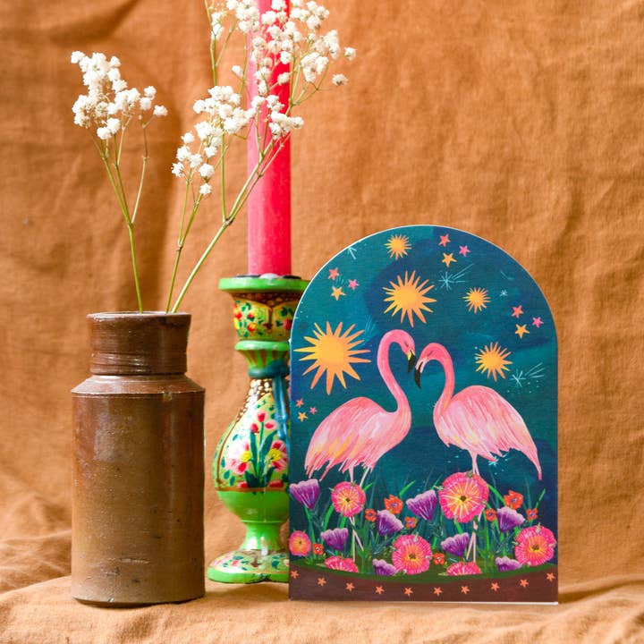 Hutch Cassidy - Vente Carte de vœux classique - Carte de vœux « Sunset Flamingo Bell Jar »0