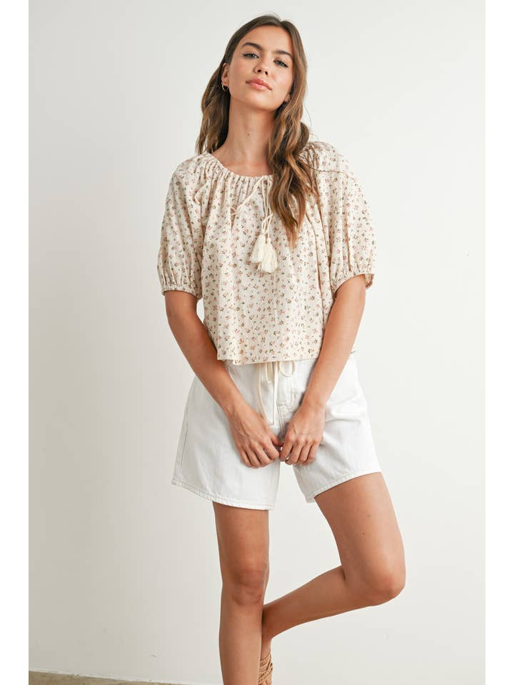 BUTTERMELON - Wholesale Blouse - Women's - Floral Puff Sleeve Top - BMT768717