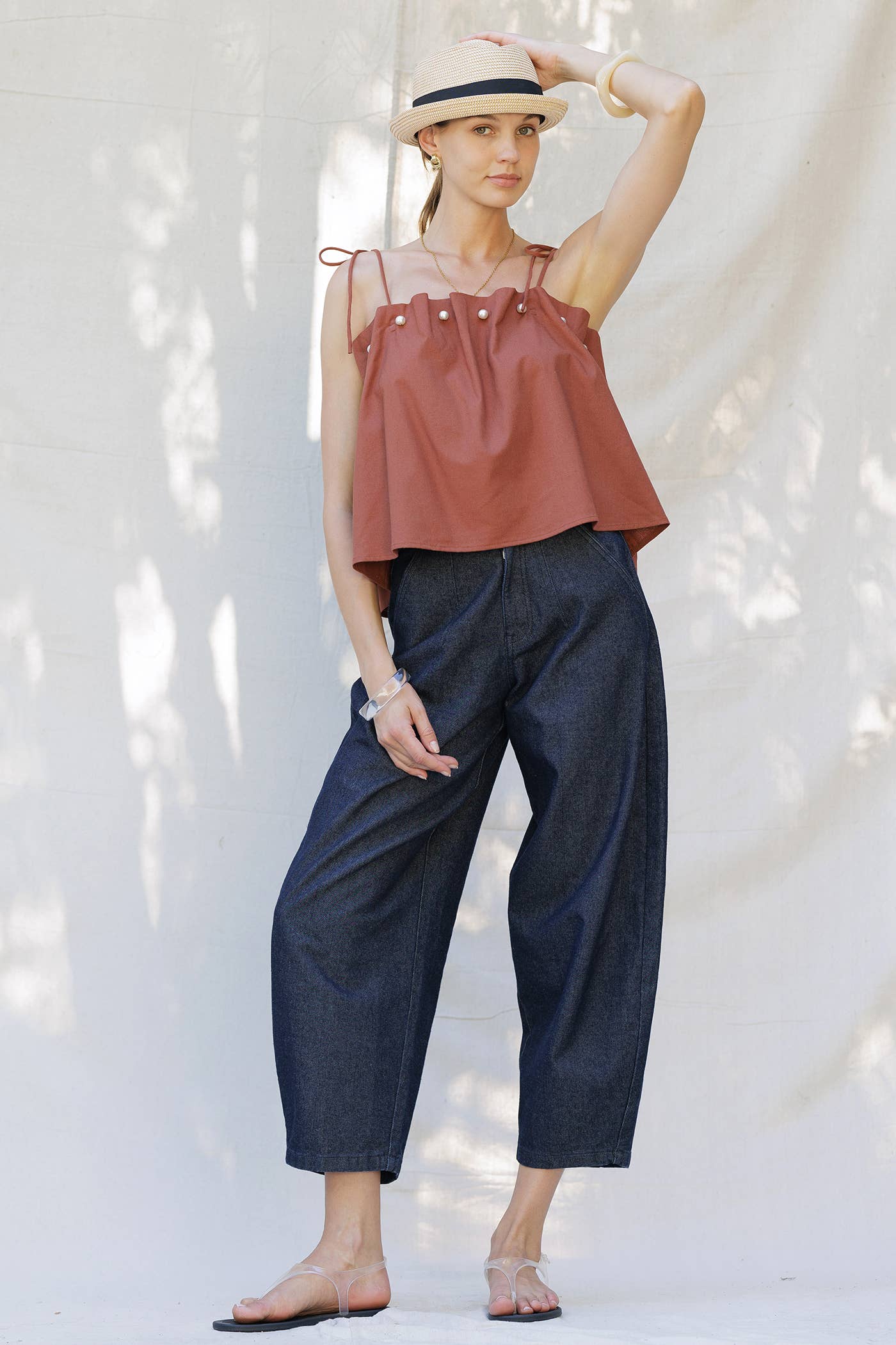 LINO BICOLORE Top in lino con perle applicate in vendita all'ingrosso su Faire14