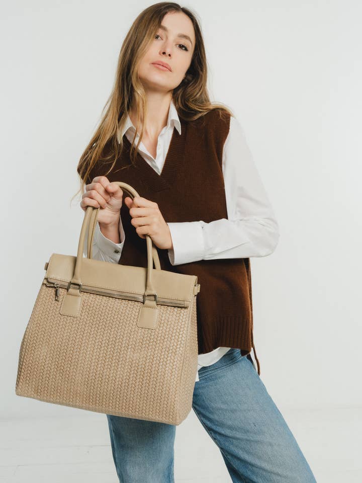 Embossed leather bag, hand-carried & shoulder strap - made in Italy for wholesale by JULIA PARIS