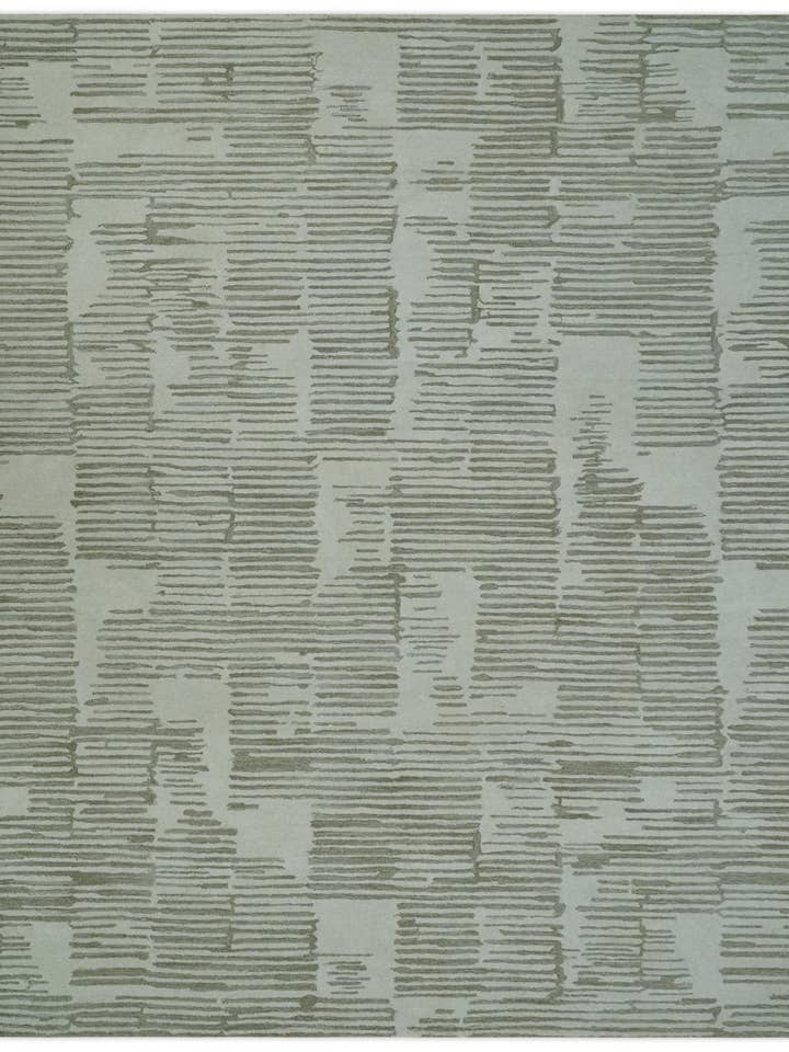 Custom Made Ivory and Olive Modern Stripes Design Hand Tufted wool Area Rug, Kids, Living Room and Bedroom Rug for wholesale by The Rug Decor, Inc.