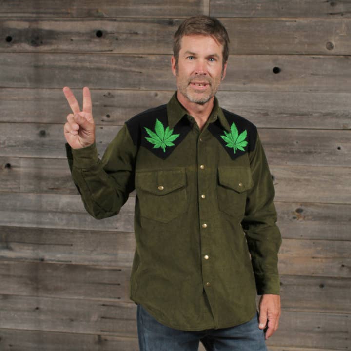 Hippie Corduroy Snap Up Long Sleeve With Pot Leaf Embroidery for wholesale by Jayli Clothing