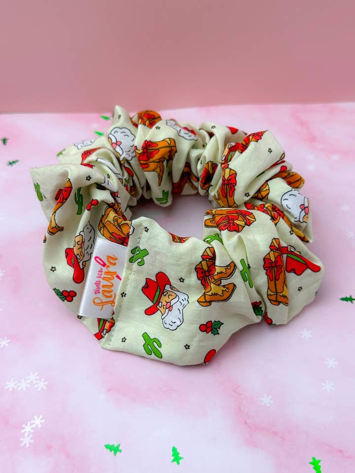 Cowboy Christmas XL Scrunchie | Handmade Hair Accessories UK for wholesale by ThatsSewLauraUk