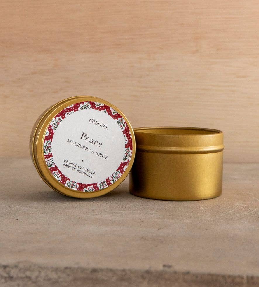 Studio Sol Store - Wholesale Travel Candles - Peace Travel Tin | Mulberry + Spice0