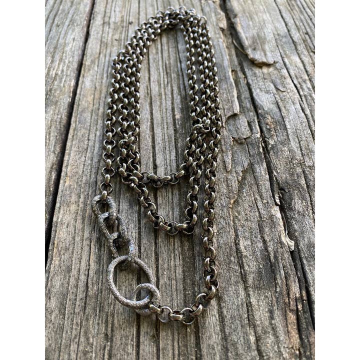 Corrente de Rolo Oxidado com Conector Pave Diamante, Fecho e Anel Salto por atacado de ILISSA MICHELE JEWELRY