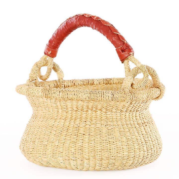 Swahili | AFRICAN MODERN - Wholesale Basket - Petite Natural Swing Basket - Leather Handle