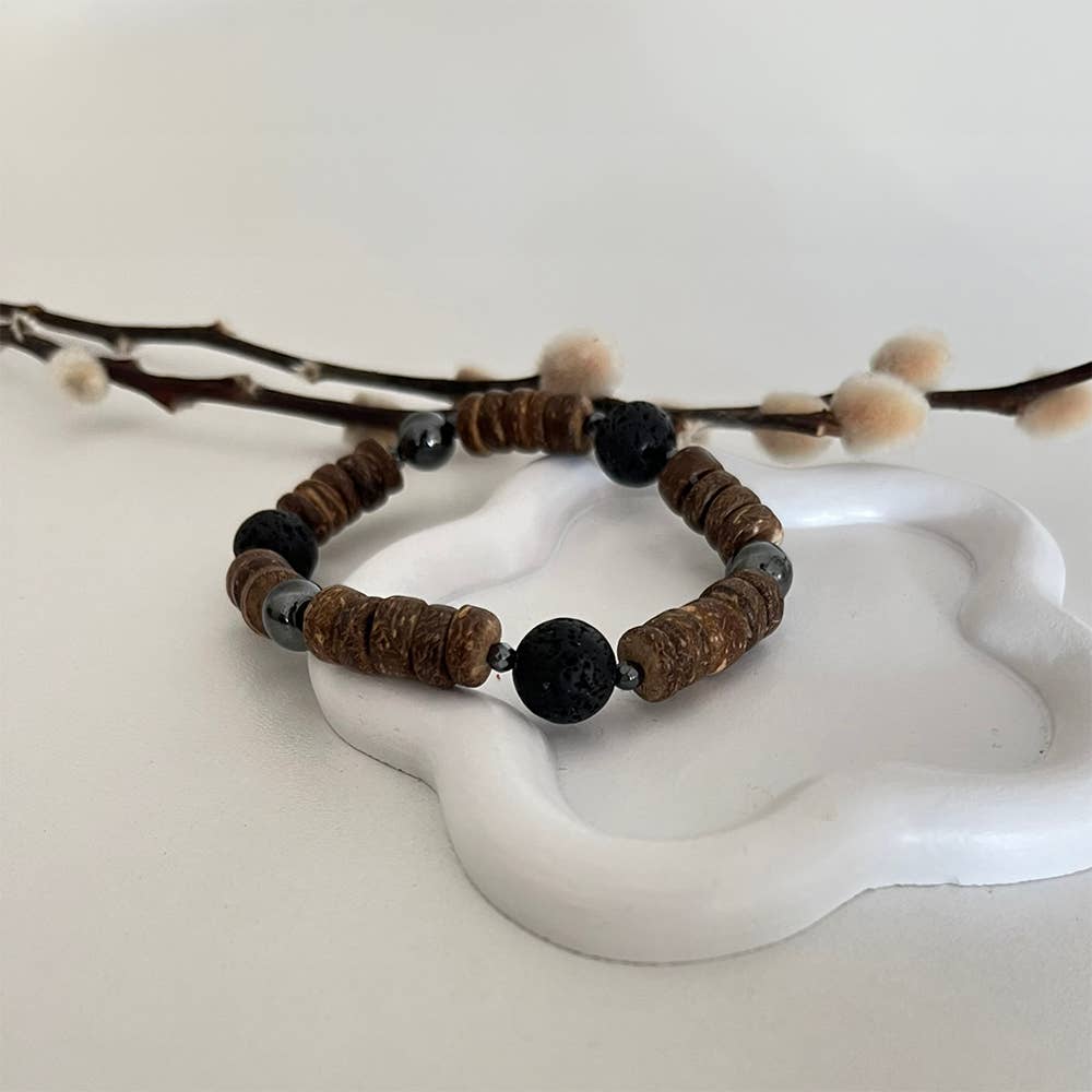 VIE – wholesale Beaded bracelet – Coconut Rondelle Beads Bracelet, with Oil Diffuser Lava Rock4