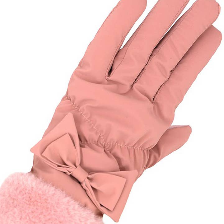 3AM BY H&D ACCESSORIES - Wholesale Gloves - Women's - Bow And Faux Fur Cuff Fleece Smart Touch Gloves
