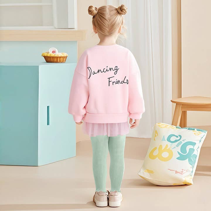 Chegada do Outono Crianças Meninas Padrão de Desenho Animado Gola Redonda Manga Comprida Top de Renda Sweatshirt por atacado de MyKids-USA®