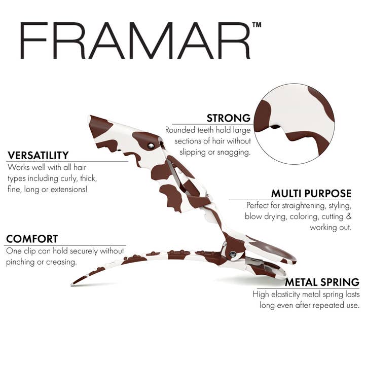 Framar Hair Brushes & Hair Accessories - Wholesale Hair Clip - Women's - FRAMAR Cow Print Alligator Hair Clips For Women, Gator Clips11