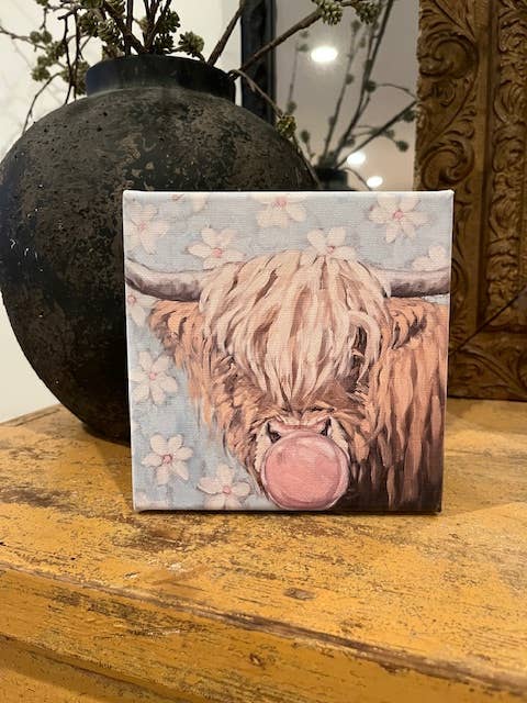 Rustic Nester - Wholesale Canvas Art - Whimsical cow canvas art print, Nursery decor, Farm home art0