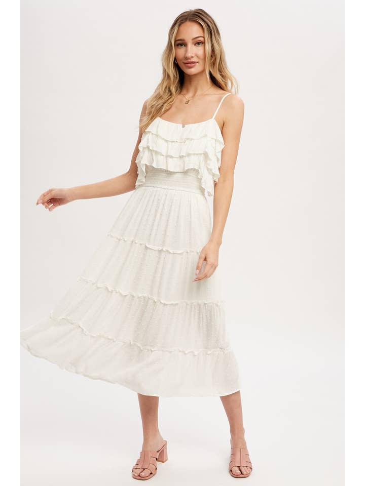 Bluivy - Wholesale Dress - Women's - SWISS DOT FRILL TIERED MIDI DRESS