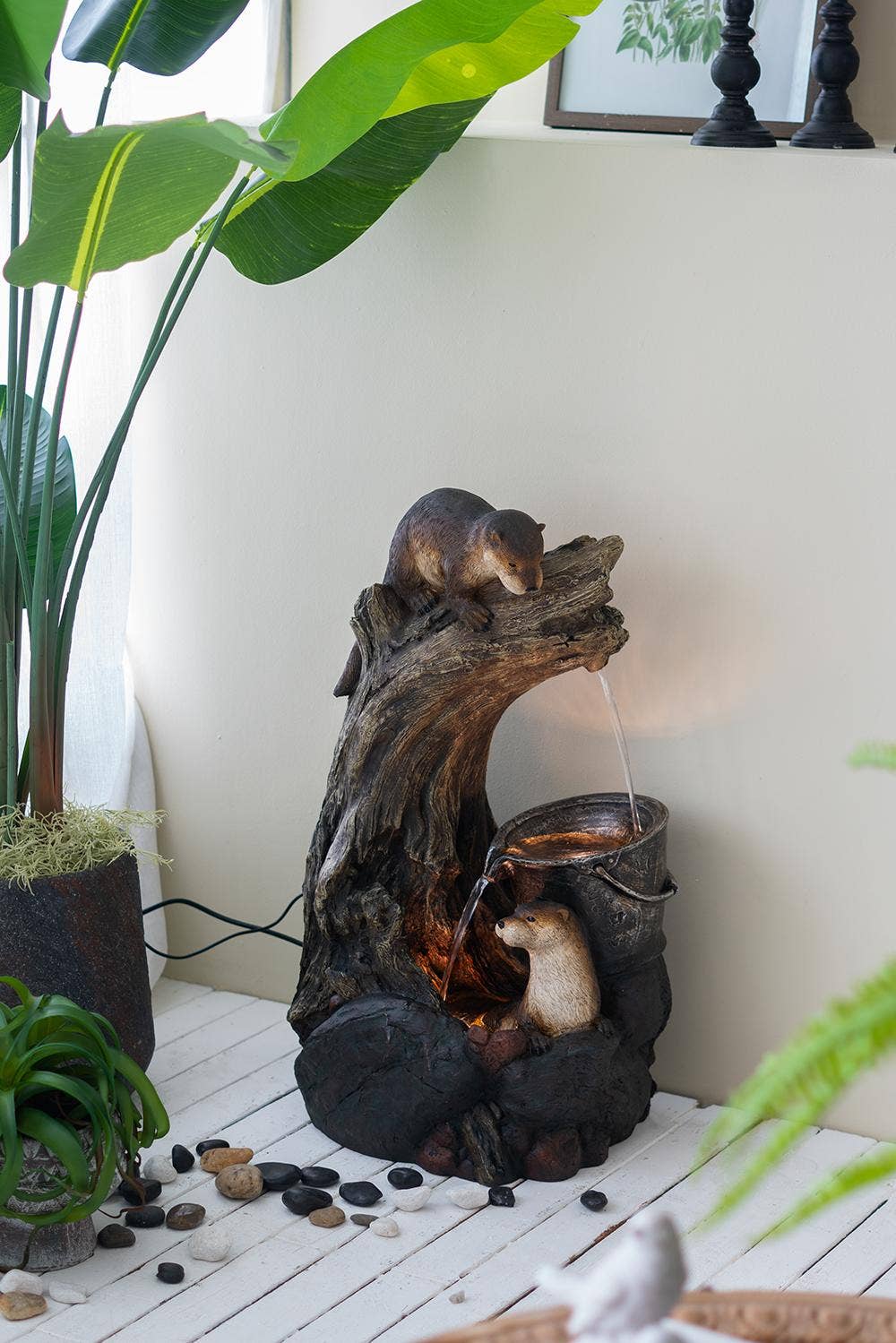 A&B Home Group Inc. - Wholesale Outdoor Ornament/Decor - 16.9x15x31.3" Decorative Water Fountain w Otter & LED -Brown2