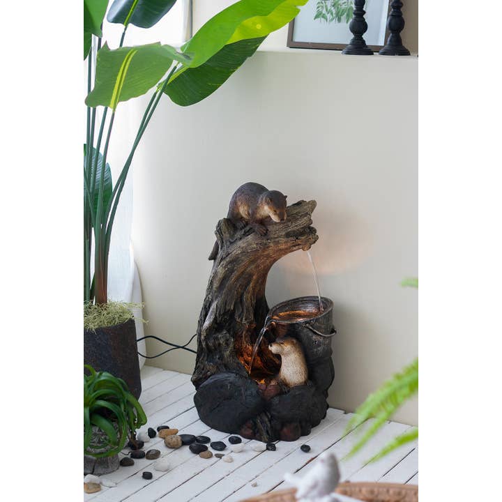 A&B Home Group Inc. - Wholesale Outdoor Ornament/Decor - 16.9x15x31.3" Decorative Water Fountain w Otter & LED -Brown2