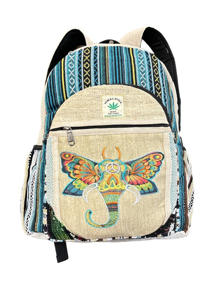 Rucksack Peace Ganesa Butterfly aus Baumwollhemp RIB24217 für den Großhandel von Rising International Inc