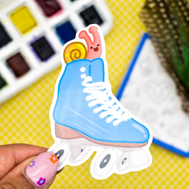 Roller Skate Snail Sticker | Vandtæt vinyl klistermærke for engroshandel hos Ginger Bay Studios