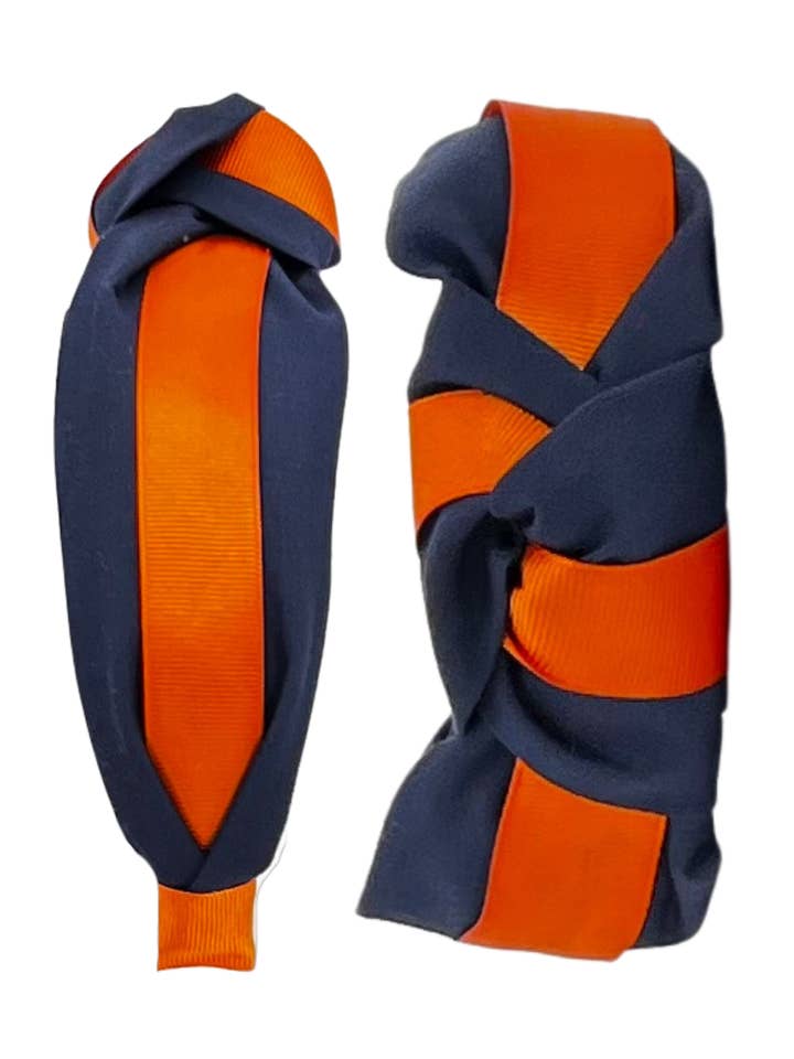 Diadema con lazo naranja sobre nudo azul marino para venta al por mayor de Pretty Happies